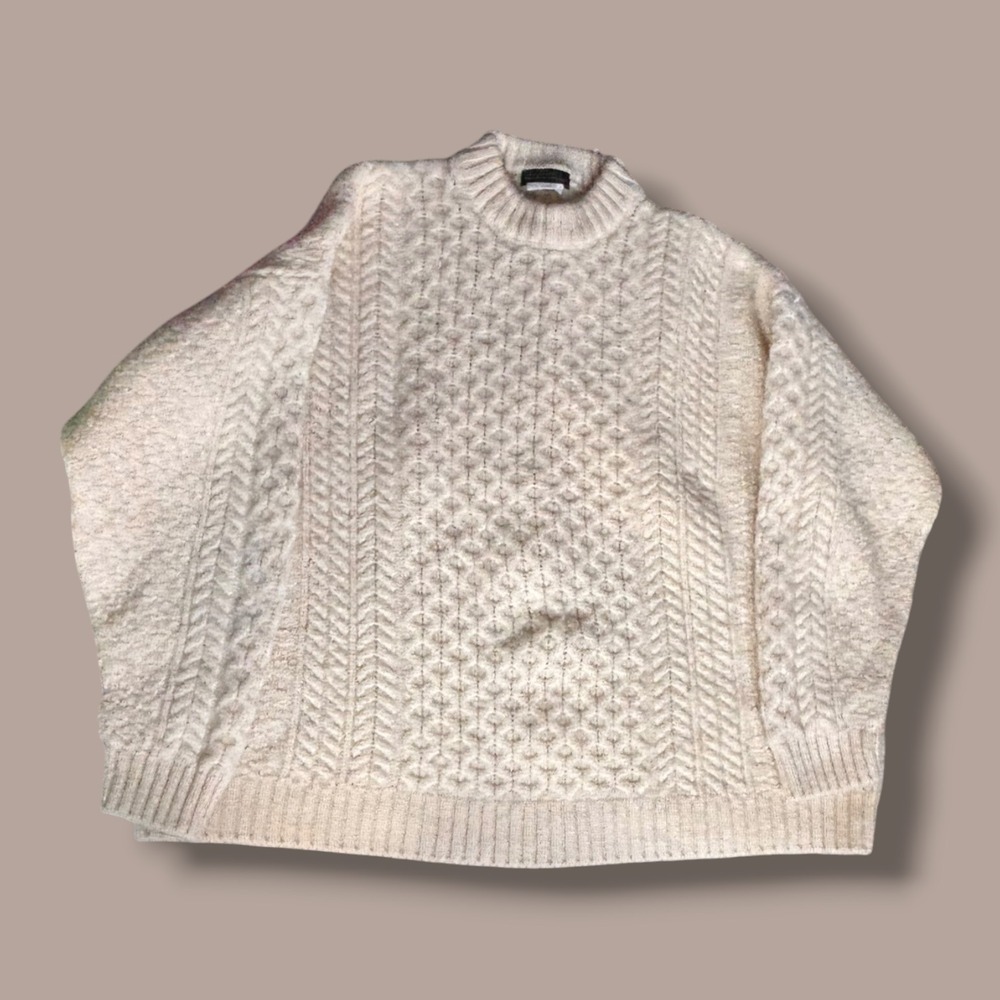 Blarney Woollen Mills Mens XXL Ivory Merino Wool Cable Knit Fisherman Sweater